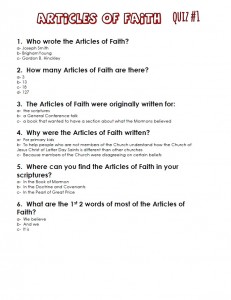 Article of Faith quiz #1